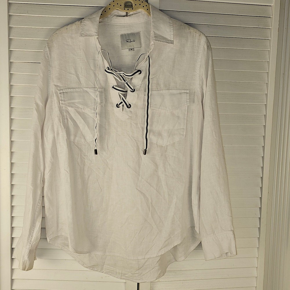 Rails Womens Matea White Linen Blend Nautical‎ Shirt Top XS